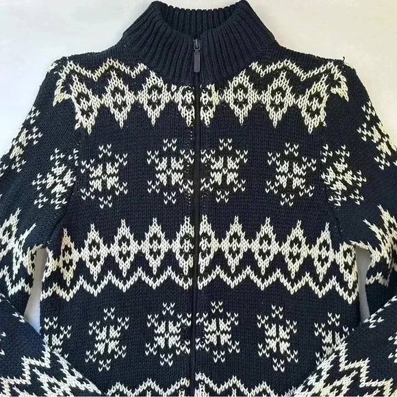 New York & Co Cardigan Ramie Cotton Knit Zip Front Sweater Black Beige Medium - Picture 13 of 14